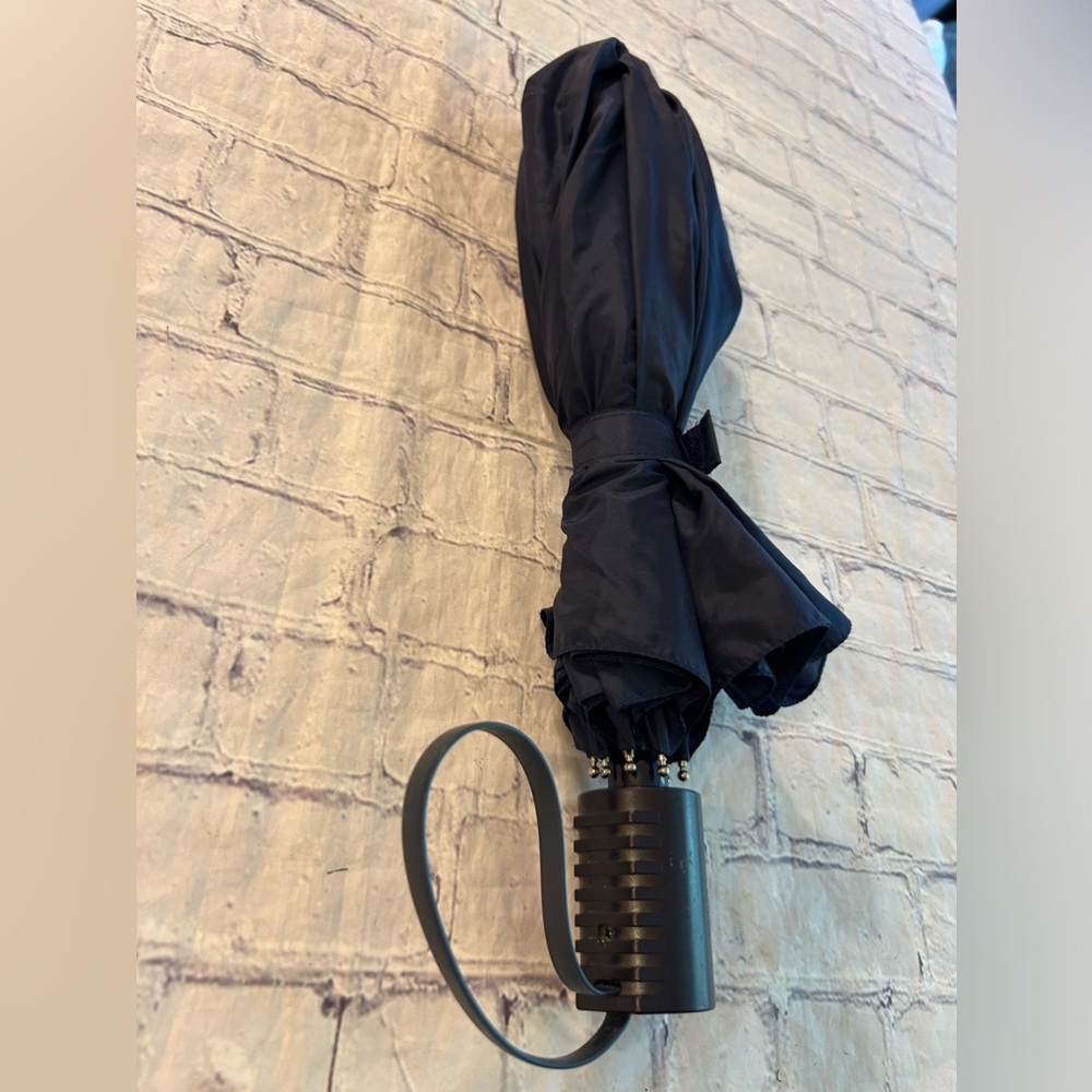 CHROMATICS DARK NAVY BLACK HANDLE PUSH BUTTON OPEN CLASSIC UMBRELLA